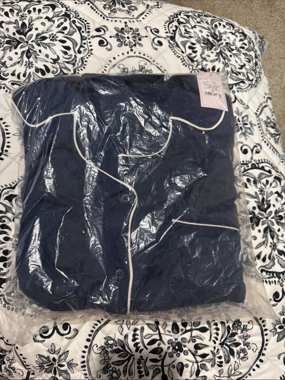 Auden Navy Short-Sleeve Notch Collar Top & Capri Pajama Set - Picture 5 of 6